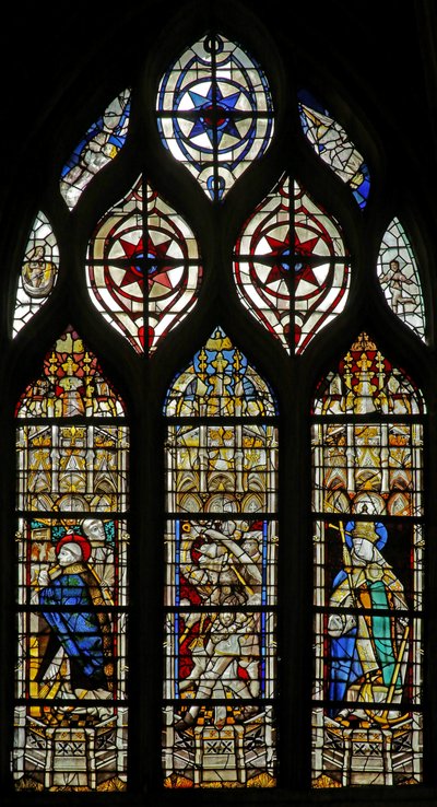 Janela w214 representando St Clement (R) e a morte de St Thomas Becket de French School