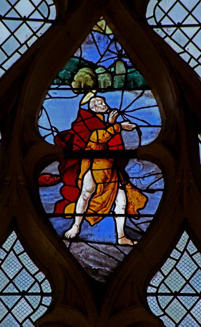Janela w21 representando Cristo leva São Pedro a andar sobre a água - um detalhe de French School