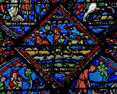 Janela w21 representando uma cena da vida de St Eustache: seus filhos são levados por animais selvagens de French School