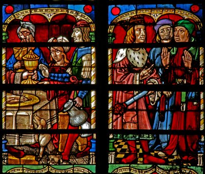 Janela w236 retratando Belshazzars festa e ele pede aos sacerdotes o significado da escrita na parede de French School