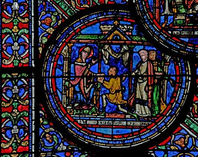 Janela w23 representando St Thomas Becket recebe uma mensagem do rei de French School