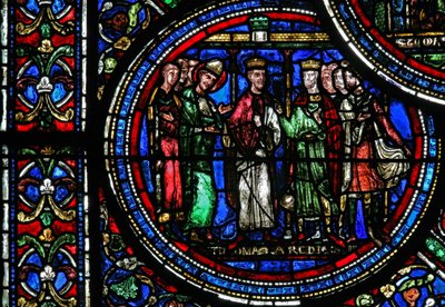 Janela w23 representando St Thomas Becket com Henry II e Louis VII de French School