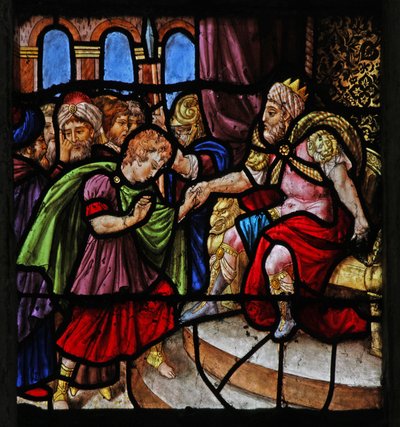Janela w25 que descreve uma cena da história do Joseph: antes do faraó (moderno) de French School