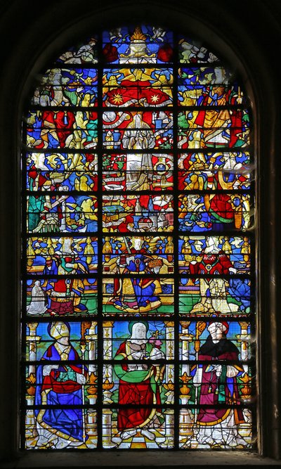 Janela w32 representando a Litania da Virgem e St Lubin, São João Batista e St Maur de French School