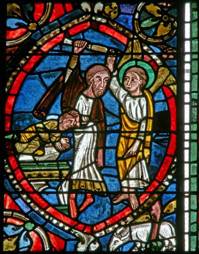 Janela w5-L representando Abraham é interrompida por um anjo de sacrificar Isaac de French School