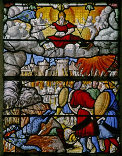 Janela w5 representando uma cena de St Johns Livro do Apocalipse: os exércitos da terra causam estragos; o mar cede seus mortos de French School