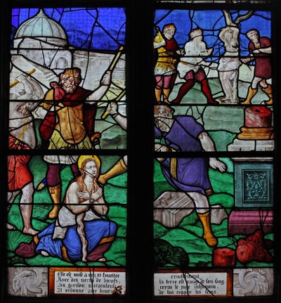 Janela w7 representando uma cena da vida de Santa Bárbara (vitral) de French School