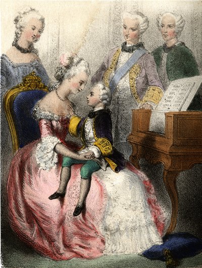 Wolfgang Amadeus Mozart (1756-1791) nos braços do austríaco Impress Marie-Therese (marie therese) - em “” As crianças ilustres - contos históricos ”” por Madame Eugenie Foa de French School