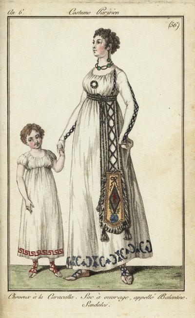Mulher e criança com cortes de cabelo de Caracalla de French School