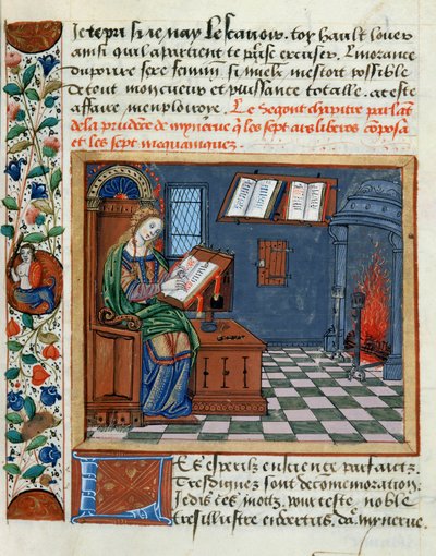 Mulher iluminando o livro do prudente e imprudente por Catherine dAmboise, 1509 de French School