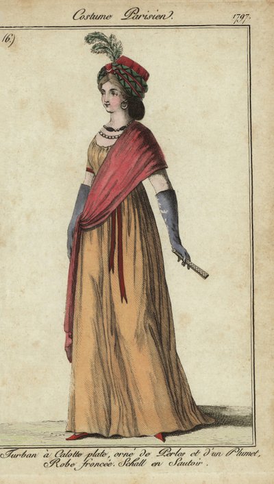 Mulher com turbante e xaile cruzado de French School
