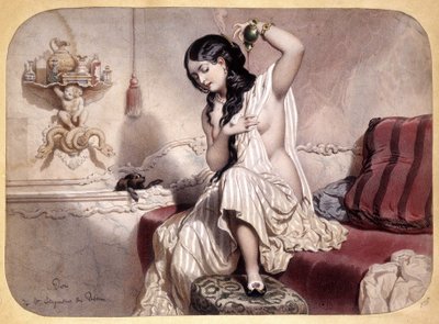 Mulher perfumando depois do banho - litografia, v.1860 de French School