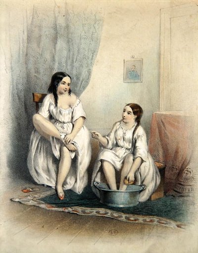 Mulheres na sua casa de banho (gravação a cores) de French School