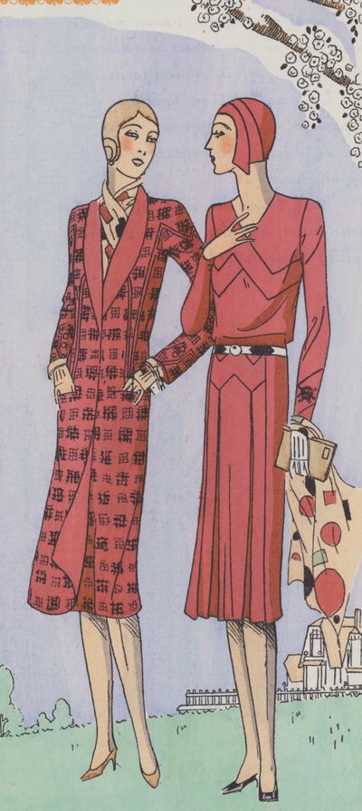 Moda feminina dos anos 30 do estilista Premet (litografia a cores) de French School