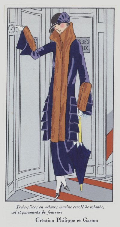 Moda feminina dos anos 20 dos estilistas Philippe e Gaston (litografia a cores) de French School