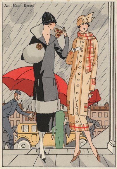 Moda feminina da década de 1920 dos estilistas Premet e Gustave Beer. (litografia a cores) de French School