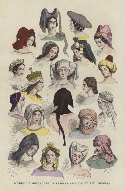 Chapéus femininos dos séculos XV e XVI de French School
