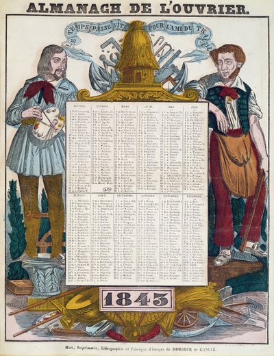 Calendário de trabalhadores para 1843 de French School