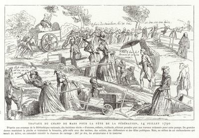 Obras no Champ de Mars em preparação para a Fete de la Federation, Paris, Revolução Francesa, 14 de julho de 1790 de French School
