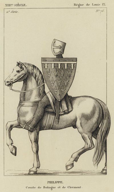 Século XIII, Reinado de Luís IX, Philippe, Conde de Bologne e Clermont (gravura) de French School