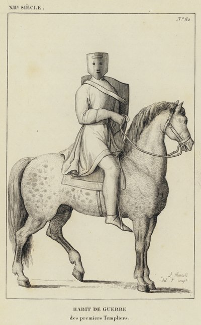 Século XII, Hábito de Guerra, dos primeiros Templários (gravura) de French School