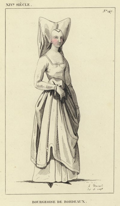 XIV Siecle, Bourgeoise de Bordeaux (gravura a cores) de French School