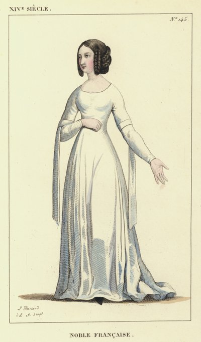 XIV Siecle, Nobre Francaise (gravura a cores) de French School