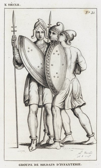 Século X, Grupo de Soldados de Infantaria (gravura) de French School