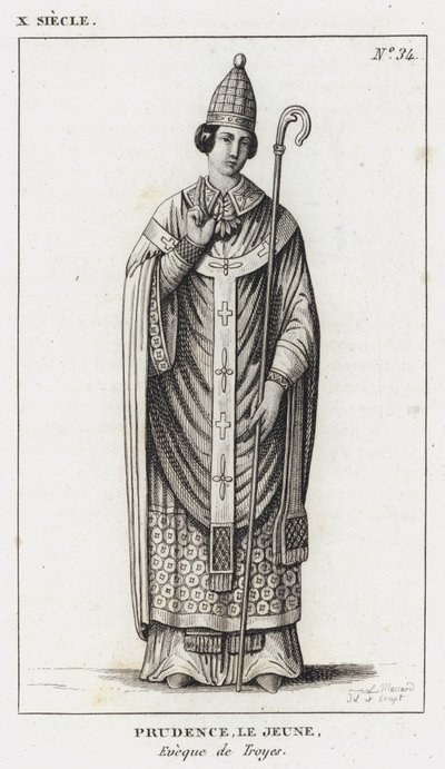 Século X, Prudence the Younger, Bispo de Troyes (gravura) de French School