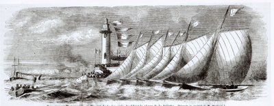 Iates ao redor do Farol de Joliette durante a Regata de 1864 em Marselha, do Le Monde Illustre, 17 de setembro de 1864 de French School