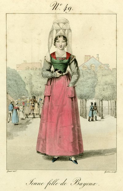 Jovem rapariga de Bayeux (gravura a cores) de French School