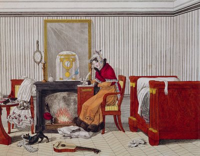Jovem mulher de classe média no seu quarto de French School