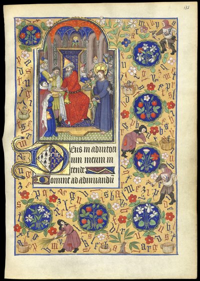 f.135r Miniatura de Pilatos lavando as mãos do destino de Jesus, do &39;Livro das Horas de Marguerite d&39;Orleans&39; de French School