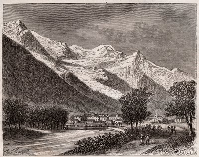 o vale de chamonix e mont blanc - gravura em "La France illustree: geographie, histoire, administration statistique" de V.A. Malt-Brown. 1884 de French School
