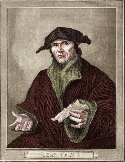 retrato de Jean Calvin (1509-1564), reformador religioso e escritor francês. de French School