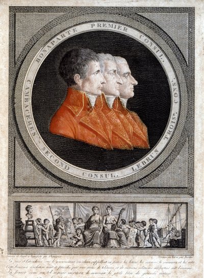 retrato dos três cônsules, Napoleão Bonaparte (1769-1821), Jean Jacques Regis (Jean-Jacques-Regis) de Cambaceres (1753-1824) e Charles François Lebrun (1739-1824) ”” de French School