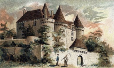 vista do castelo de Fenelon, no Dordogne. de French School