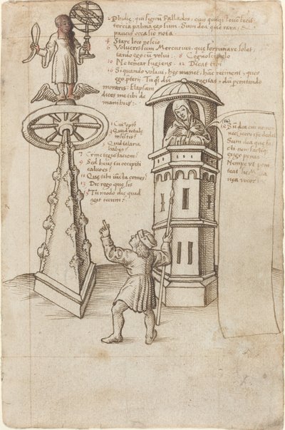 A estátua da oportunidade, um transeunte e remorso [fol. 8r] de French early 16th Century