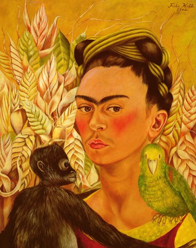Autorretrato com macaco e papagaio de Frida Kahlo