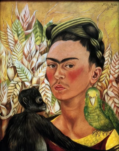 Autorretrato com macaco e papagaio de Frida Kahlo
