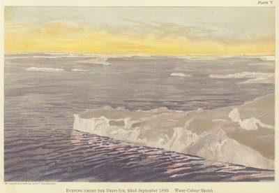 Noite entre o gelo à deriva, 22 de Setembro de 1893, esboço de aguarela (cor litho) de Fridtjof Nansen