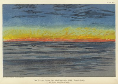 O dia polar em declínio, 22 de Setembro de 1893, esboço em pastel (cor litho) de Fridtjof Nansen