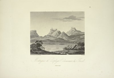 Montanhas de Porfiria Colunar, Jacal, desenhadas por Marchais, gravadas por Bouquet, ilustração de 