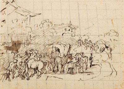 Cavalos na frente de uma forja de Friedrich August Mathias Gauermann