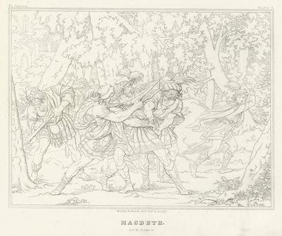 Macbeth, Acto III, Cena 3 (gravura) de Friedrich August Moritz Retzsch