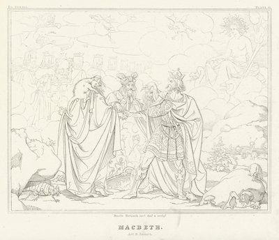 Macbeth, Acto IV, Cena 1 (gravura) de Friedrich August Moritz Retzsch
