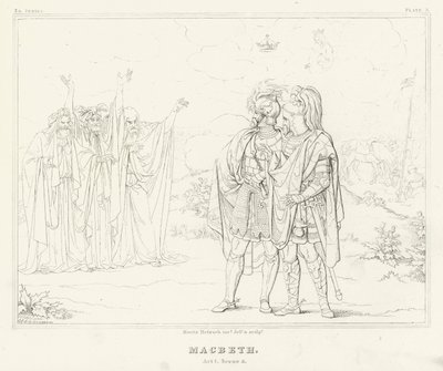 Macbeth, Acto I, Cena 3 (gravura) de Friedrich August Moritz Retzsch
