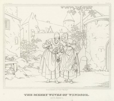 As alegres esposas de Windsor, Acto II, Cena 1 (gravura) de Friedrich August Moritz Retzsch