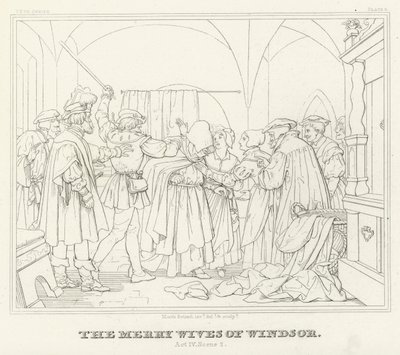 As alegres esposas de Windsor, Acto IV, Cena 2 (gravura) de Friedrich August Moritz Retzsch