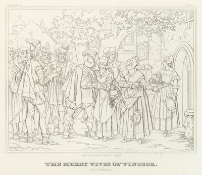 As alegres esposas de Windsor, Acto I, Cena 1 (gravura) de Friedrich August Moritz Retzsch